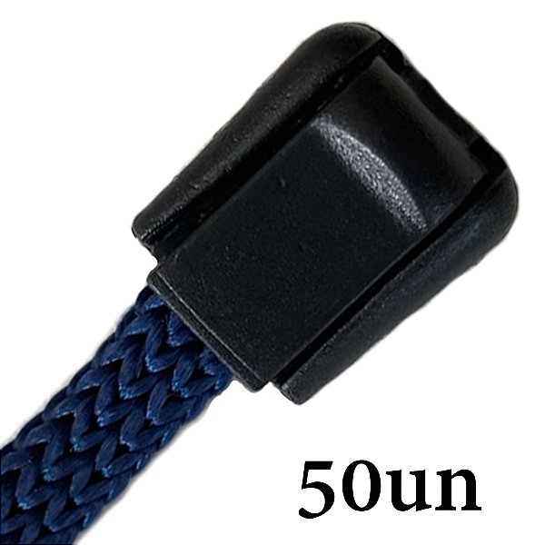 50un Terminal Cordão Cadarço Jacaré Preto Plástico Alça Fita
