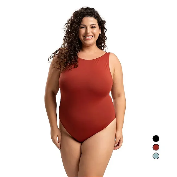 Body Maiô Plus Size Praia Liso Decote Costas Nua Sem Bojo