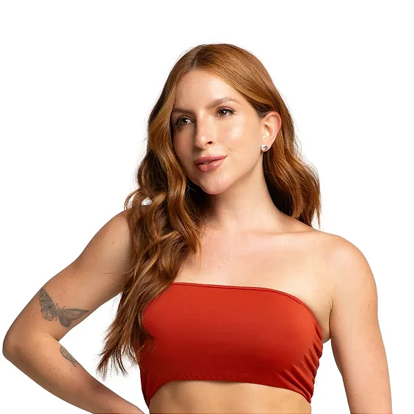 Top Faixa Tomara Que Caia Cropped Microfibra Sem bojo Terracota