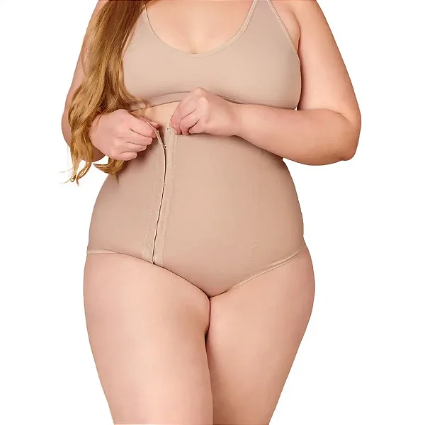 Cinta Alta Modeladora com Fecho Plus Size Bege