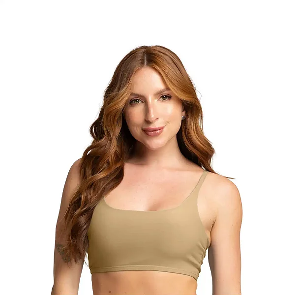 Top Básico Feminino Alça Fina Microfibra Sem Bojo Academia Bege