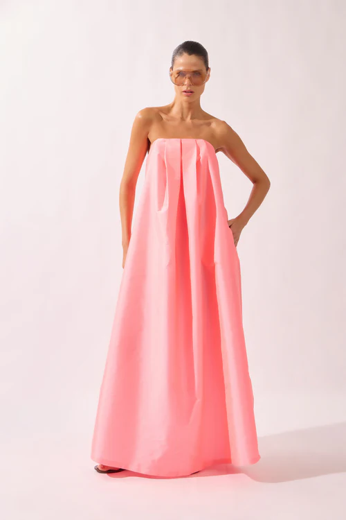 Vestido Longo Tomara que Caia Arabesque Lisos Rosa Fluor