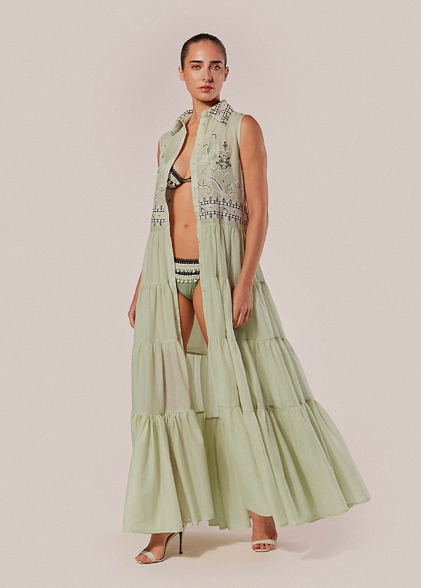 Vestido Chemise Longo Bordado Zefiro verde