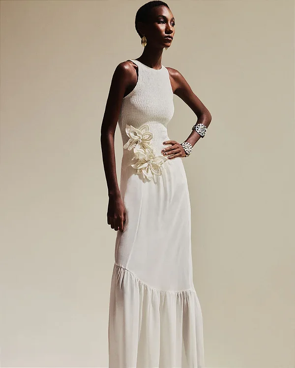 VESTIDO LASTEX FLORAISON OFF WHITE