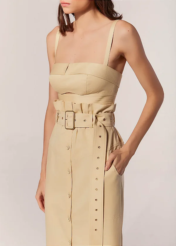 Saia Midi Com Cinto Sopros Caqui