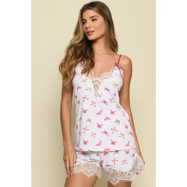 Shorts Doll Alça Morango Estampa Borboleta M