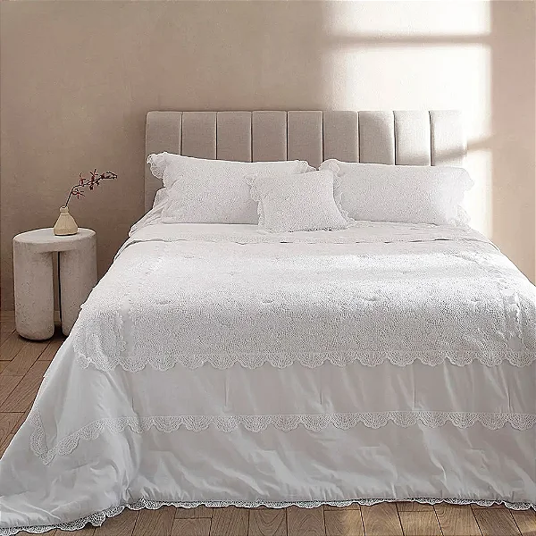 Kit Colcha S. King Buddemeyer Luxus Vivienne 100% algodão Branco 3 peças