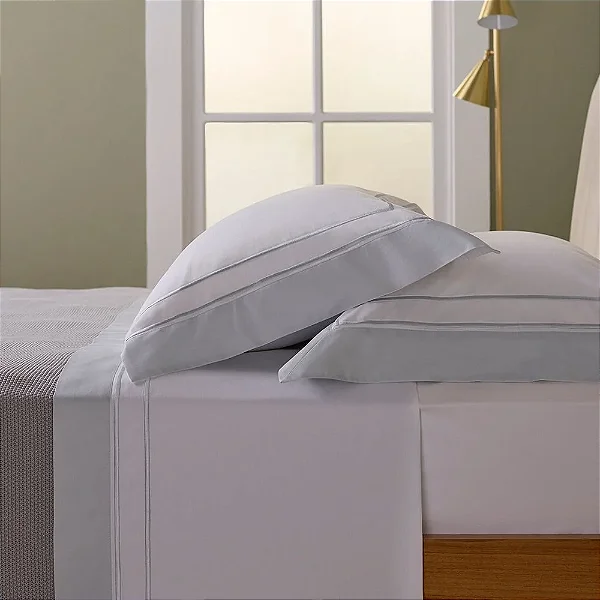 Jogo de cama S. King Buddemeyer 400 fios Luxus Savile Branco/Prata