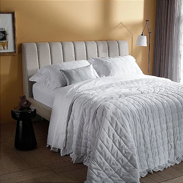 Kit Colcha Queen 270 Fios Buddemeyer Luxus Petit Pois Pois 100% Algodão Penteado Branco 3 peças