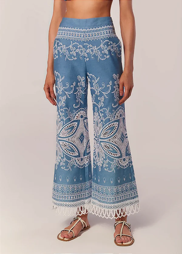 Calca Pantalona Denim Chambray Full Bor Kashan