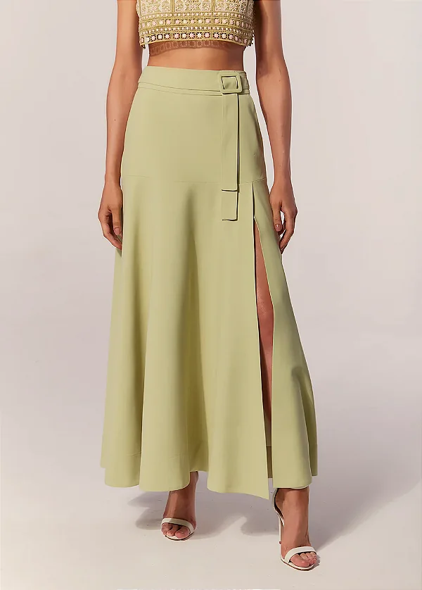 Saia Midi Com Cinto Alfaiataria Arcos