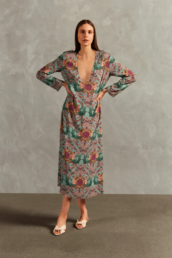 Vestido Longo TURQUESA Decote V