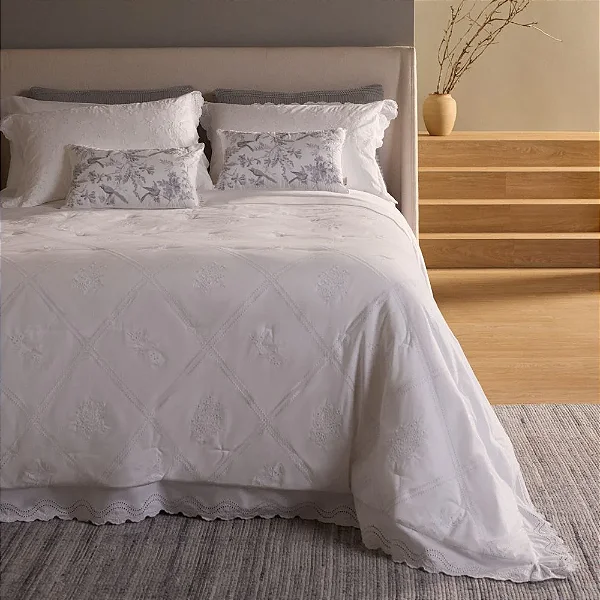 KIT COLCHA QUEEN BUDDEMEYER LUXUS ARLO, 100% ALGODÃO, BRANCO, 3 PEÇAS