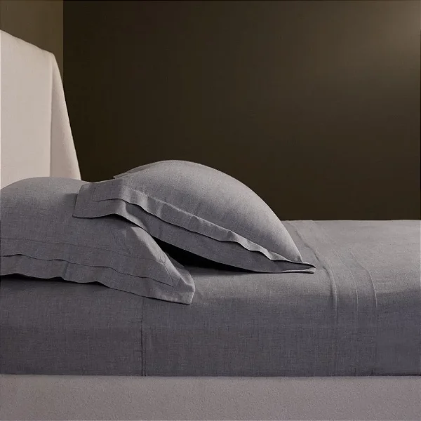 JOGO DE CAMA S. KING BUDDEMEYER LUXUS LAVI 60% ALGODÃO 20% VISCOSE 20% LÃ. ALGODÃO PENTEADO CINZA, 4 PEÇAS