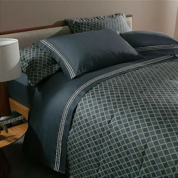 KIT COLCHA QUEEN CETIM 270 FIOS BUDDEMEYER VISION SALVATORE 100% ALGODÃO PENTEADO 3 PEÇAS