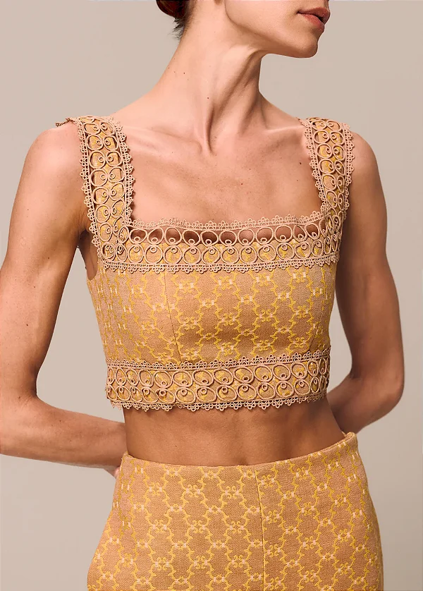 CONJUNTO TOP CURTO ALCAS E SHORT INSTANTE CANCELLO BEGE