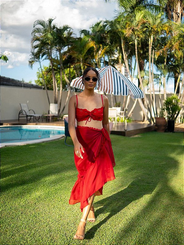 CONJUNTO TOP BANDEU COM ALÇA ESSENZA VERMELHO