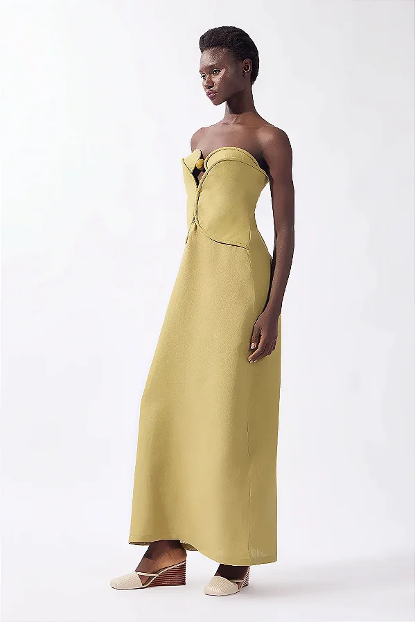VESTIDO LONGO CORSET DETALHE BOLA PISTACHE