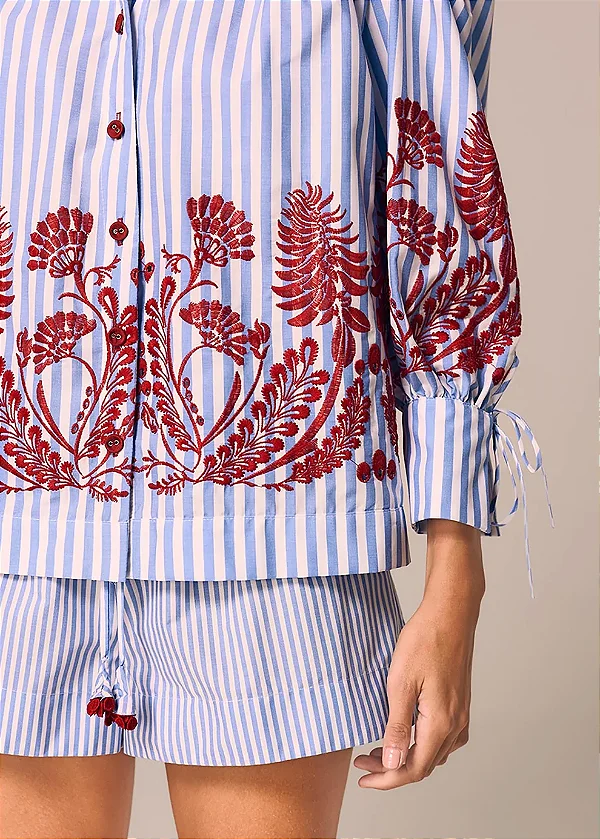 CONJUNTO CAMISA ML E CALÇA BOXER RINATA LISTRADA
