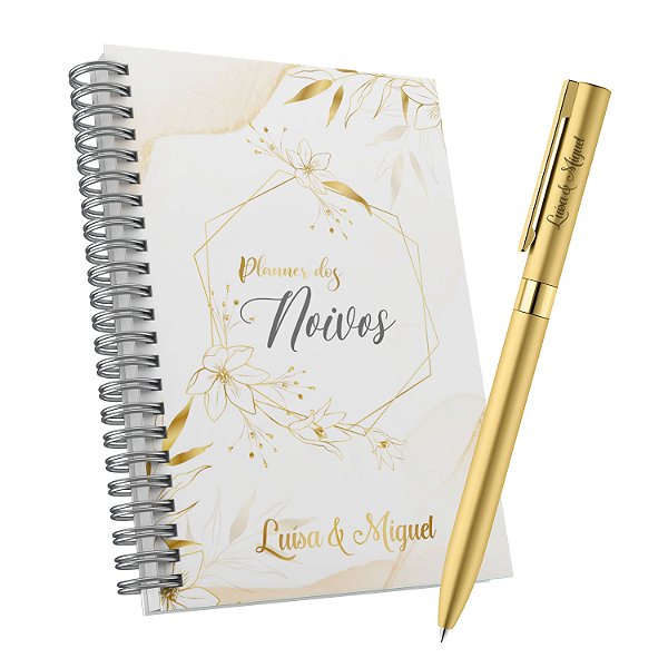 Kit Planner dos Noivos e Caneta Dourada com Nomes