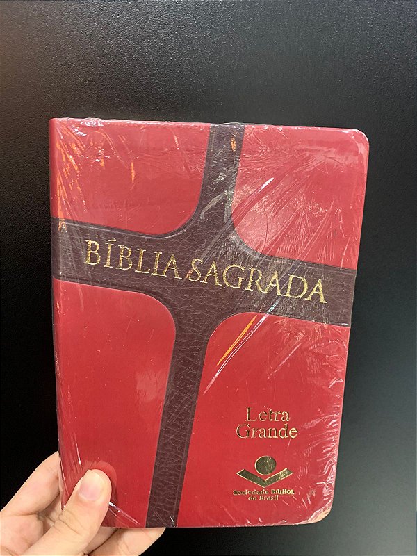 Biblia Sagrada Letra Grande - Capa Couro Sintetico Vermelha E Marrom Escuro