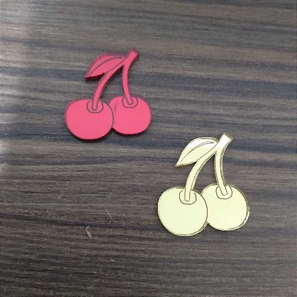 Aplique Cereja 3cm 10 unidades acrílico dourado