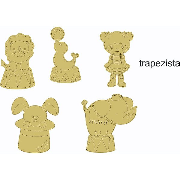 Aplique Circo variados Trapezista 5cm 10 unidades acrílico dourado