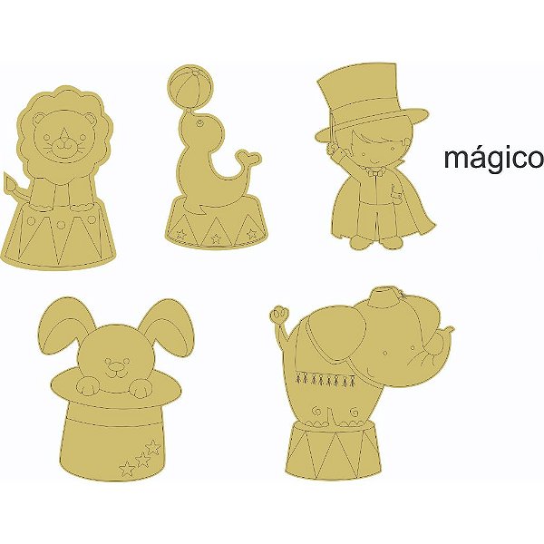 Aplique Circo variados Mágico 5cm 10 unidades acrílico dourado