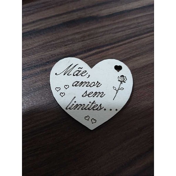 Aplique Coração com escrita 4cm MDF Branco 20 unidades
