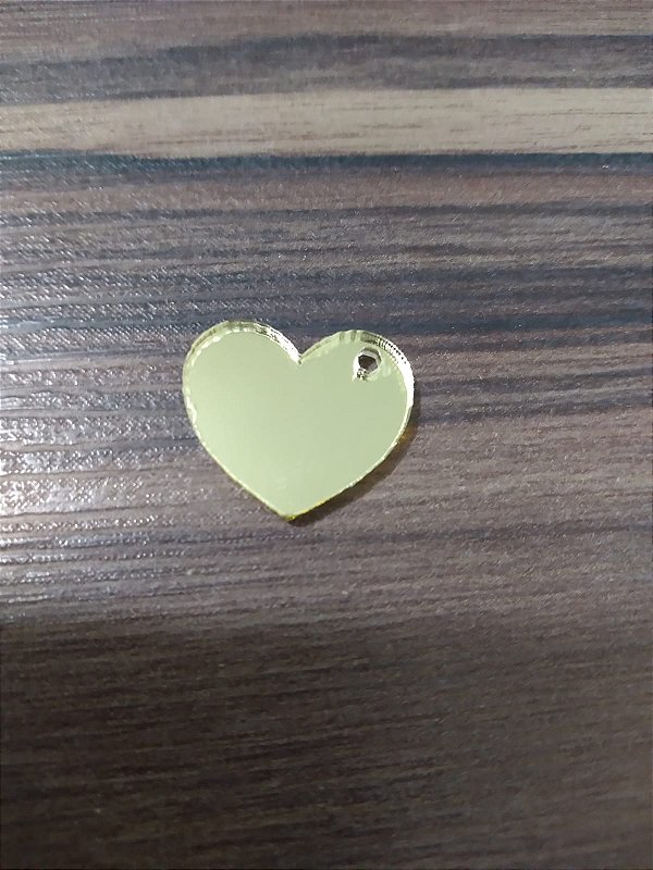 Aplique Coração pingente 3cm 50 unidades acrílico espelhado dourado
