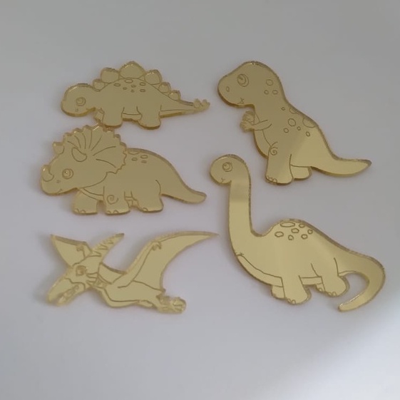 Aplique Dinossauro Baby 10 unidades acrílico dourado