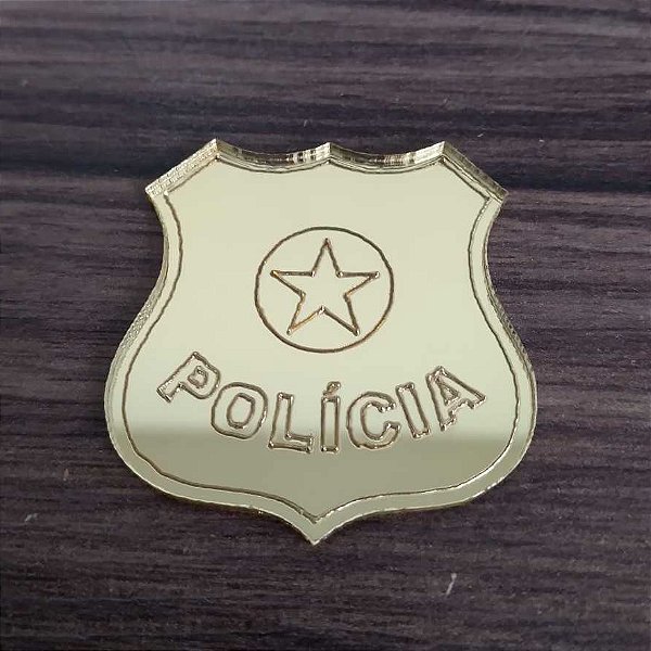 Aplique Distintivo Polícia 4cm acrílico espelhado 10 unidades