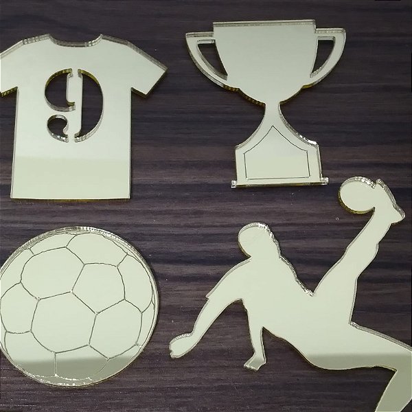 Aplique Futebol variados 5 unidades acrílico dourado