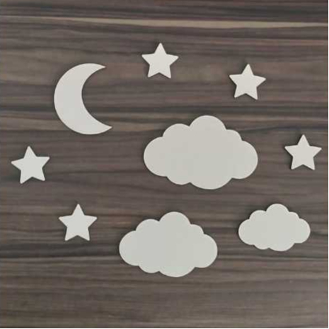 Aplique Lua, Nuvens e estrelas para parede Quarto de Bebê MDF