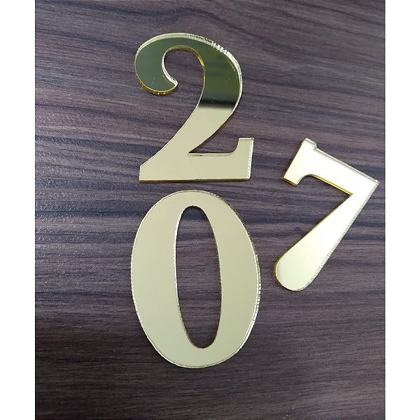 Aplique Números 3cm Acrílico Dourado 10 unidades