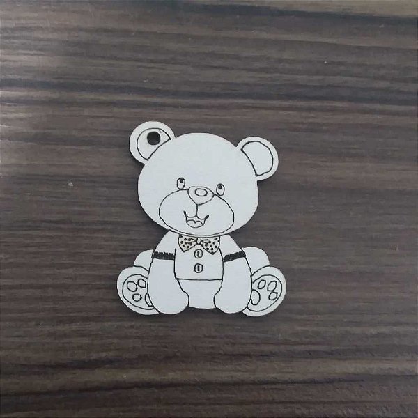 Aplique Ursinho com roupinha 10 unidades MDF Branco