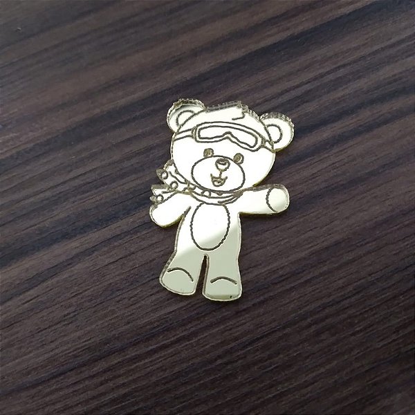 Aplique Urso Aviador Acrílico Dourado 10 unidades