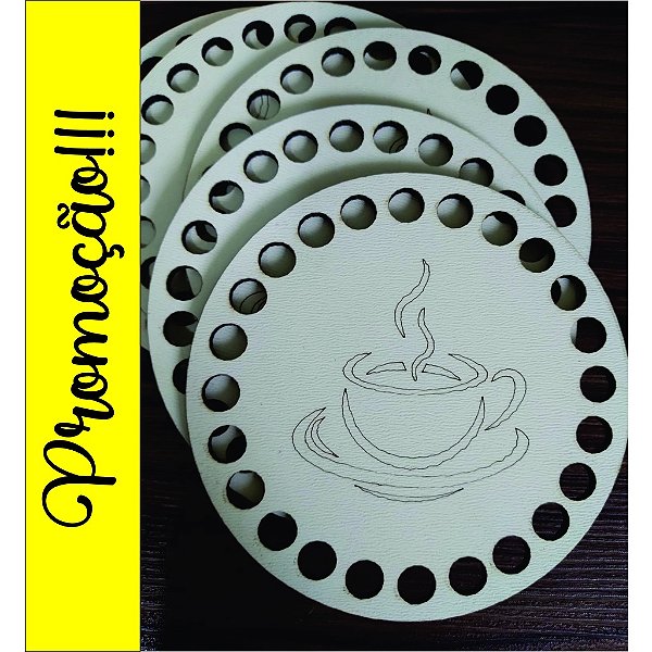 Base Circular MDF 10 cm Xícara 4 unidades para Crochê