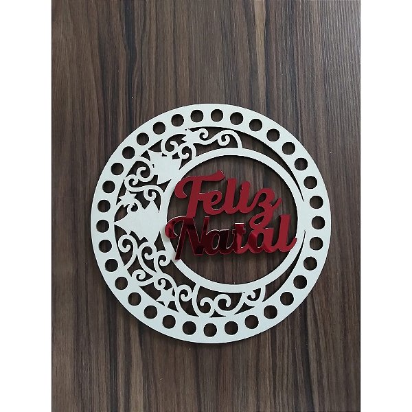 Base Mandala Feliz Natal 15cm MDF Branco 2 unidades
