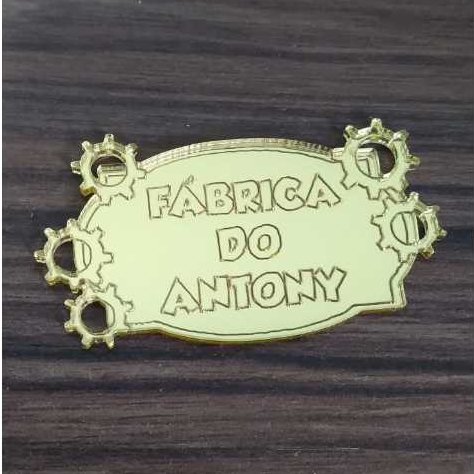 Plaquinha com nome Fábrica de Brinquedos acrílico espelhado 10 unidades