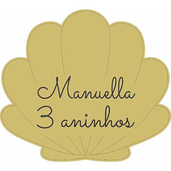 Aplique Concha com nome 4cm acrílico dourado 10 unidades