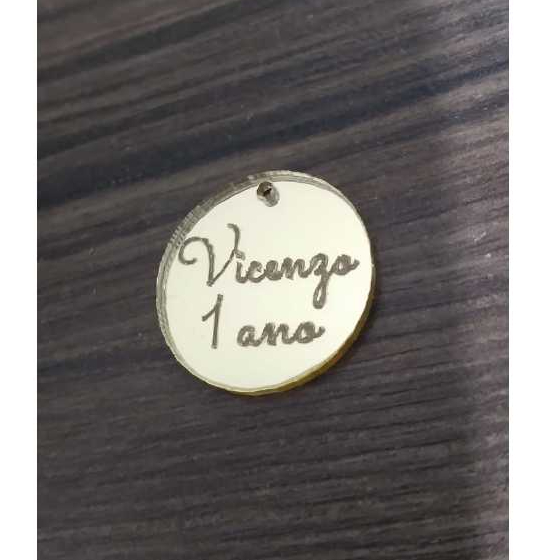 Tag Circular personalizável 2,5cm 50 unidades acrílico dourado