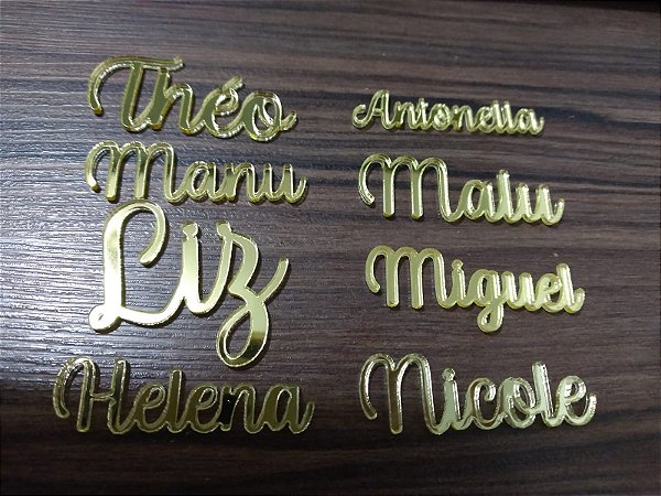kit Nomes variados 5cm 10 unidades acrílico dourado