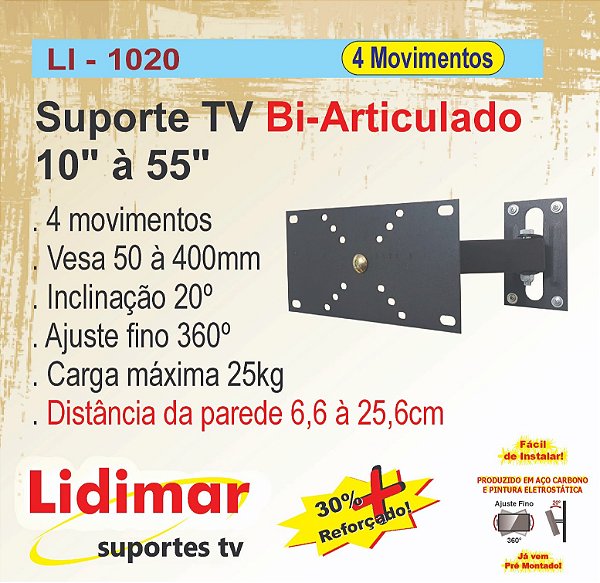 Suporte Tv Bi Articulado Refor Ado Polegadas Lidimar Abc