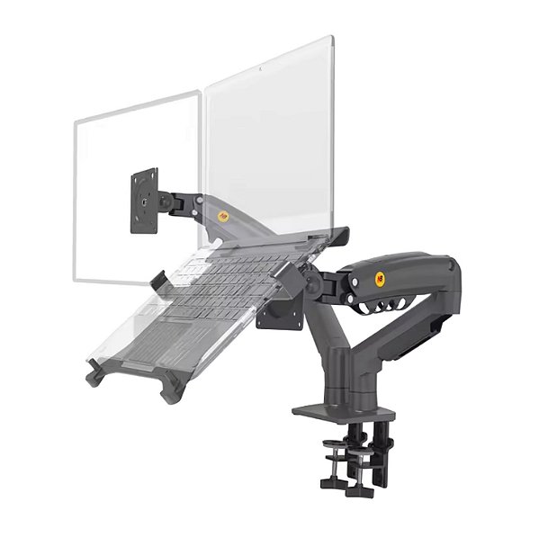 Suporte Duplo Notebook e Monitor Articulado com Bandeja e Pistão a Gás para Mesa - North Bayou F160 FP-2 NB