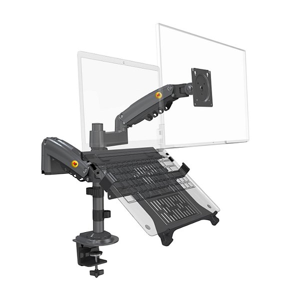 Suporte Duplo Notebook e Monitor Articulado com Bandeja e Pistão a Gás para Mesa - NB H180 FP-2