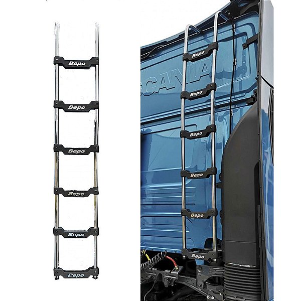 Escada Scania S6 Traseira Cabine R Teto Alto Cromada 6 Degr.