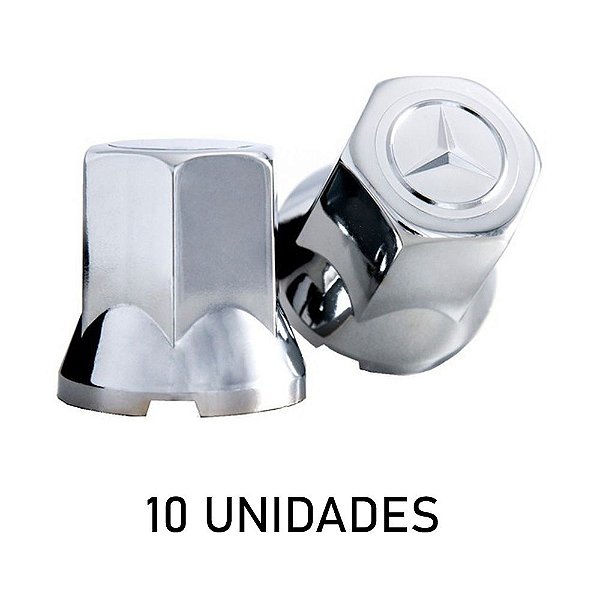 Capa De Porca Sextavada Mercedes-Benz 32mm Cromada 10 Un
