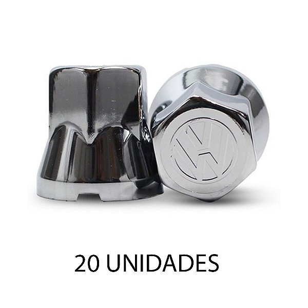 Capa De Porca Sextavada Logo Vw 27mm Cromada 20 Unidades