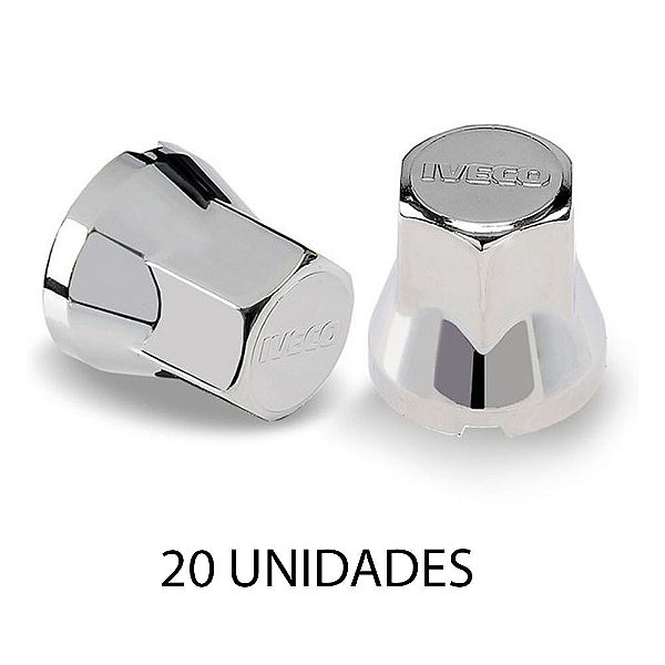 Capa De Porca Sextavada Logo Iveco 32mm Cromada 20 Unidades